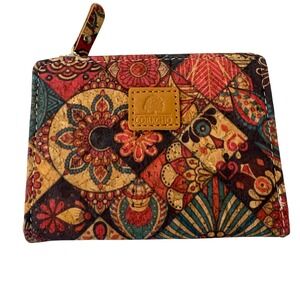 Corkcho Patchwork Mandala Print Small Zip Around Wallet Card Holder